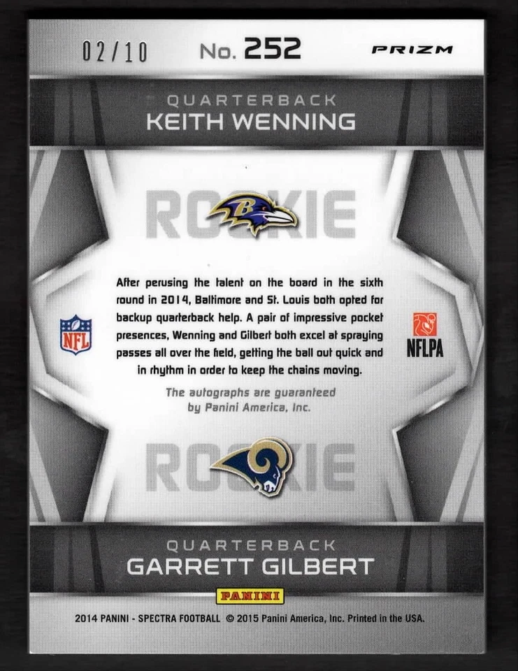 2014 Keith Wenning & Garrett Gilbert Spectra Rookie Duals Red Auto /10 #252 - Image 2 of 2