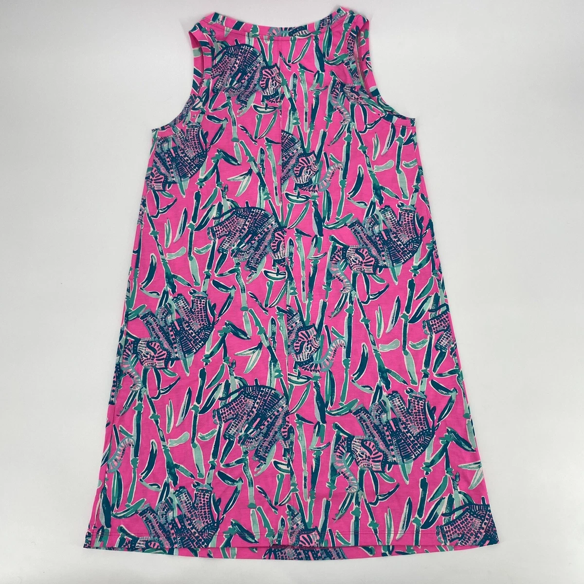 Lilly Pulitzer Dress Size M Raylee Extra Lucky Elephants Pink Green Pima Cotton