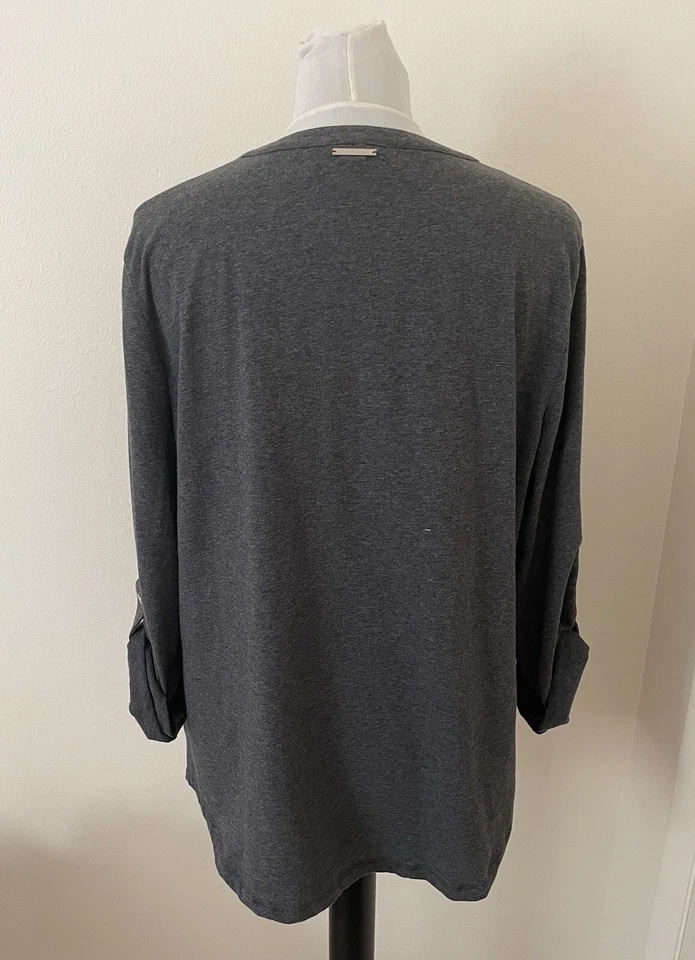 Michael Kors Women Top XL Gray Roll Tab Sleeves V-Neck Soft Business Casual - Image 2 of 4