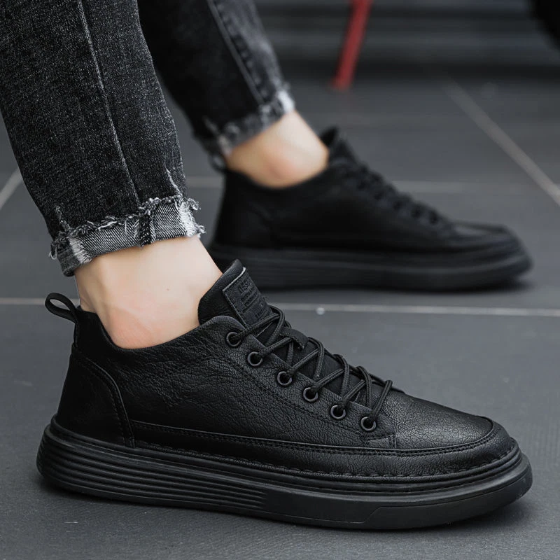 Flat leather best sale sneakers