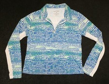 San Soleil women's blue/green/white print 1/4-zip UPF50 long-sleeved top Sz M