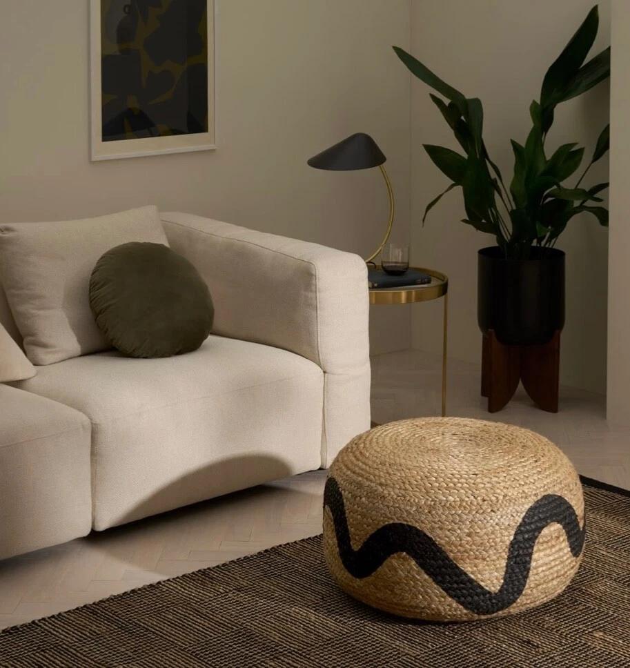 BNWT Made Squiggle Pouffe in Natural Black Jute RRP 160