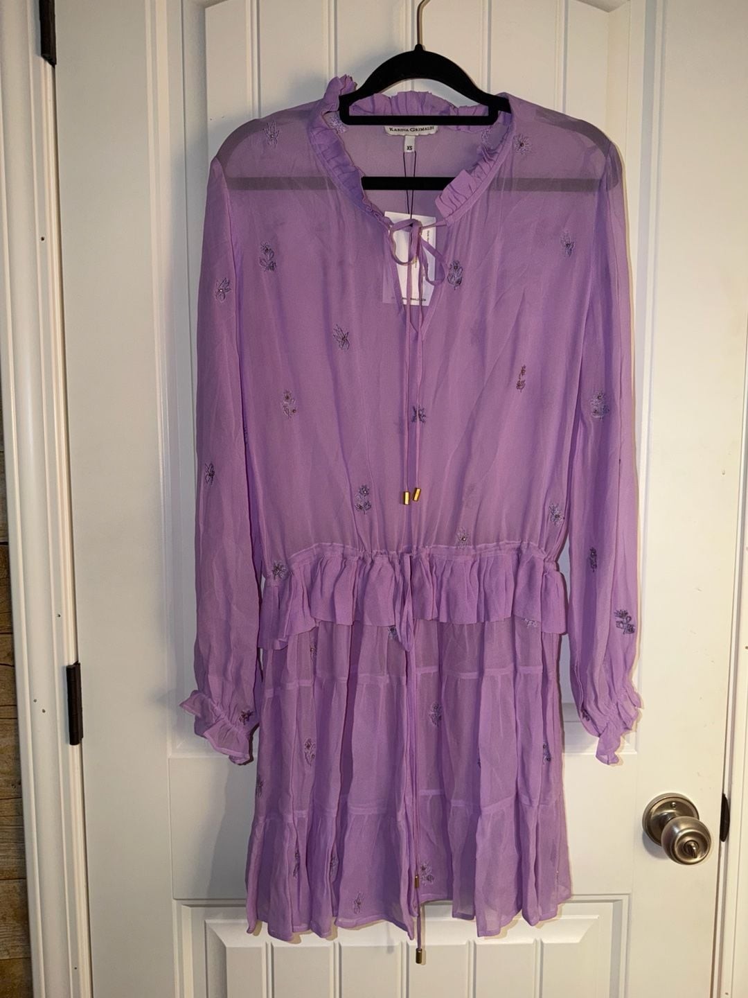 Karina Grimaldi Sienna Embroidered Mini Dress Lavender  XS NEW, photo 2