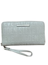 Steve Madden Women  s Spell Out Full Zip Wallet Wristlet Logo Zipper