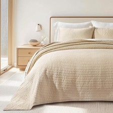 Cotton Sateen Quilt Set King Size, Pre-Washed Cotton Channel Stitch Coverlet ...