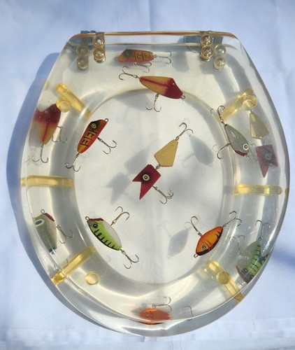 Vintage Fishing Lure Toilet Seat Resin Lucite Clear Unbranded 