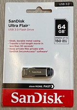SanDisk 64GB Ultra Flair USB 3.0 Flash Drive - SDCZ73-064G G46 Silver - New