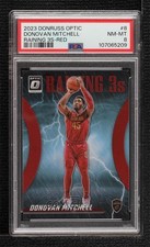 2023 Panini Donruss Optic Raining 3s Red Prizm 81/99 Donovan Mitchell PSA 8 14t3