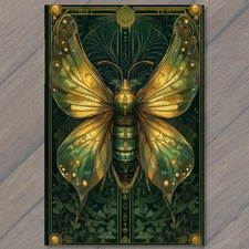Art Print Green Gold Butterfly Insect Fantasy Wings Sparkle Pattern Dark Jungle