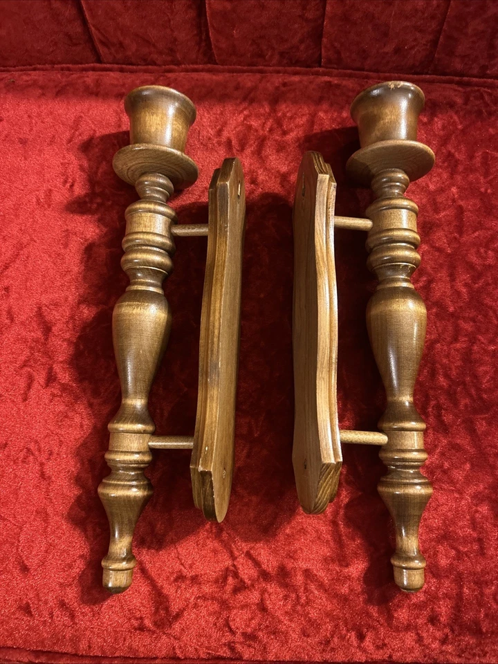 复古木质一对橡木壁灯烛台壁挂 15 英寸高 — 第 2/4 张图片