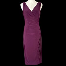 Ralph Lauren Rich Plum Purple Surplice V Neck Faux Wrap Side Ruch Sheath Dress 6