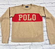 POLO RALPH LAUREN Youth Kids SWEATER BEIGE  RED Cable Knit Unisex Sz 14/16