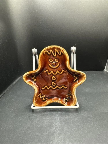 Hull brown drip Gingerbread Man 5" spoon rest trinket dish vintage 60's