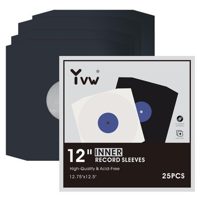 YVW 25Pcs Vinyl Record Inner Sleeves, Black Kraft Paper 12 Inch, Black-25pcs 