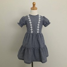 Girls Gingham Dress Size 4 Puff Sleeves Tiered Skirt Handmade