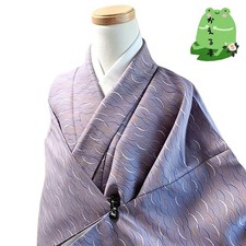 Kaerutei Kimono Synthetic Fiber Washable Purple Dew Grass Pattern Japan