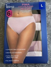 Felina Women's 6-Pack Pima Cotton Hi-Cut with Lace Trim Panties, Multicolor, L