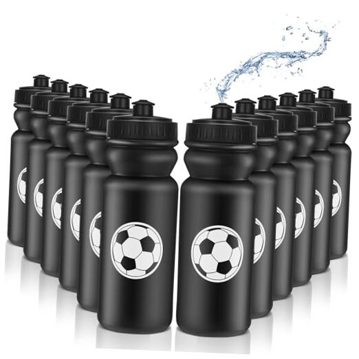 Bulk 20 Oz Reusable Squeeze Water Bottles Black Soccer