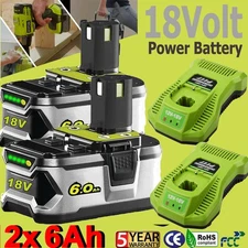 2PCS 18V For Ryobi 6.0Ah ONE Plus Battery/Charger LITHIUM-ION High Capacity P108
