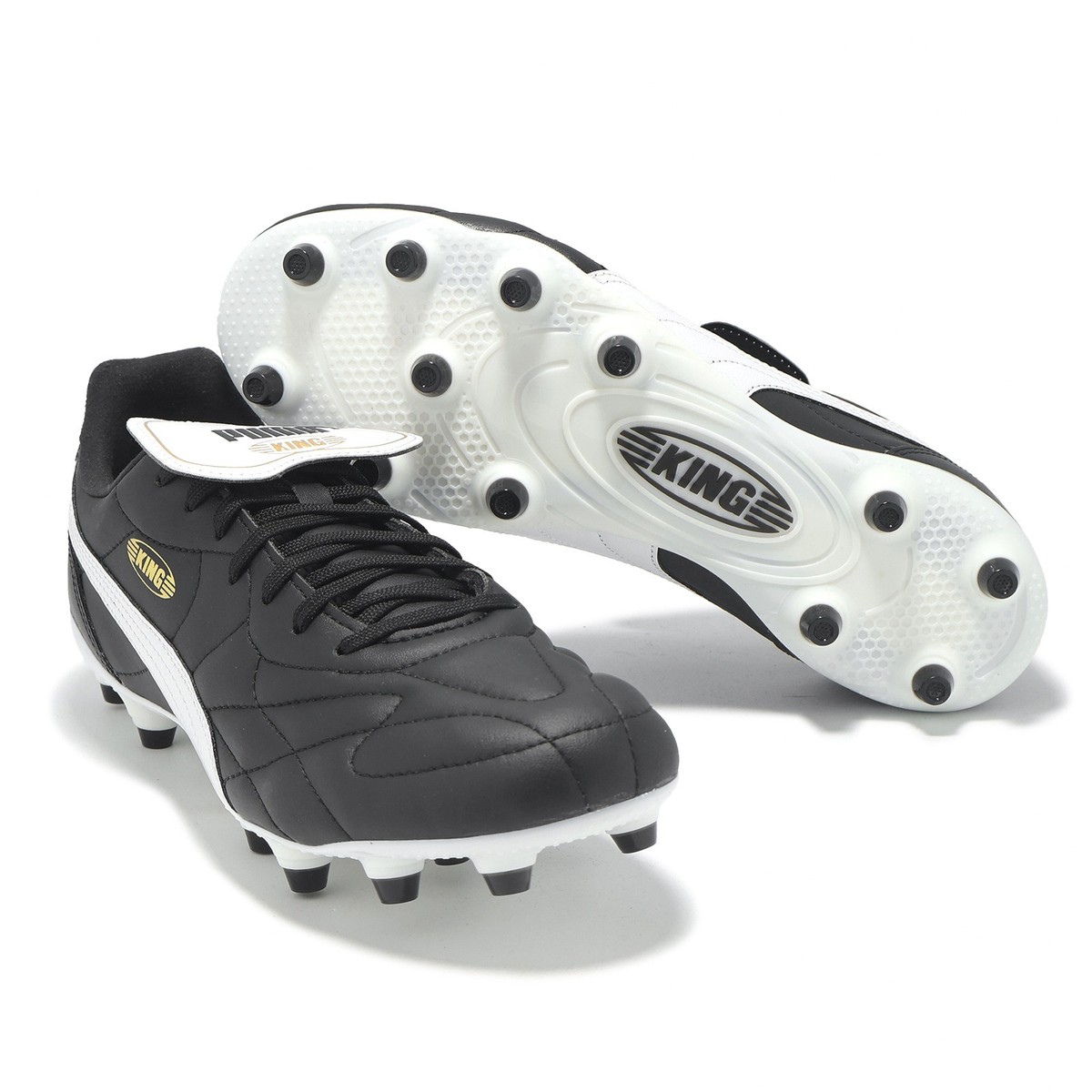 Puma King Top FG/AG Black White Gold Men Unisex Soccer Cleats