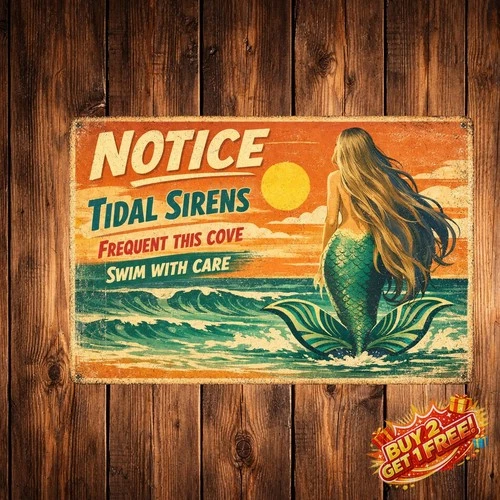 Caution Mermaids Swim Here Funny Vintage Aluminum Tin Sign 8x12 Decor
