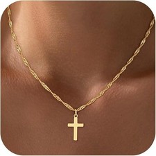"Cross Necklace for Women Trendy - Dainty 18K Real Gold Plated 1-Tiny "