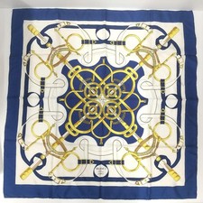 HERMES Carre 90 Eperon d'or 100 Silk Scarf Blue X White X Yellow Women