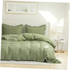 100 Linen Duvet Cover Set, 3 PCS Natural French Queen 88"X92" Sage Green