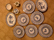 23 piece WOOD & SONS -Wincanton Blue flowers England Vintage (6) places, platter