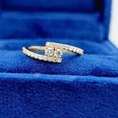 Women's Bypass Band Ring 14K Yellow Gold Plated 2Ct Round Cut Simulated Diamond