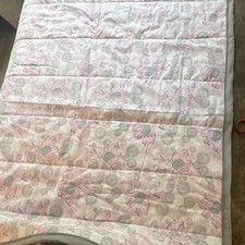 Reversible Pink Gray White Elephant Crib Quilt for Girls, Polka dot handmade