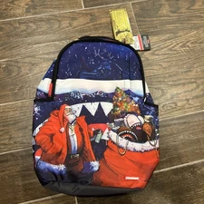 Sprayground Santa Sketchy Paint Backpack New Black Bookbag Large School Bag