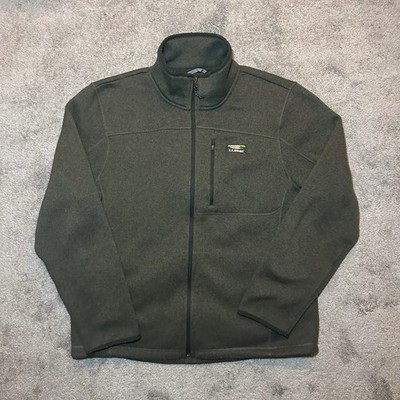 LL Bean Sweater Fleece Jacket Mens L Large Green Full Zip Slightly Fitted 504938