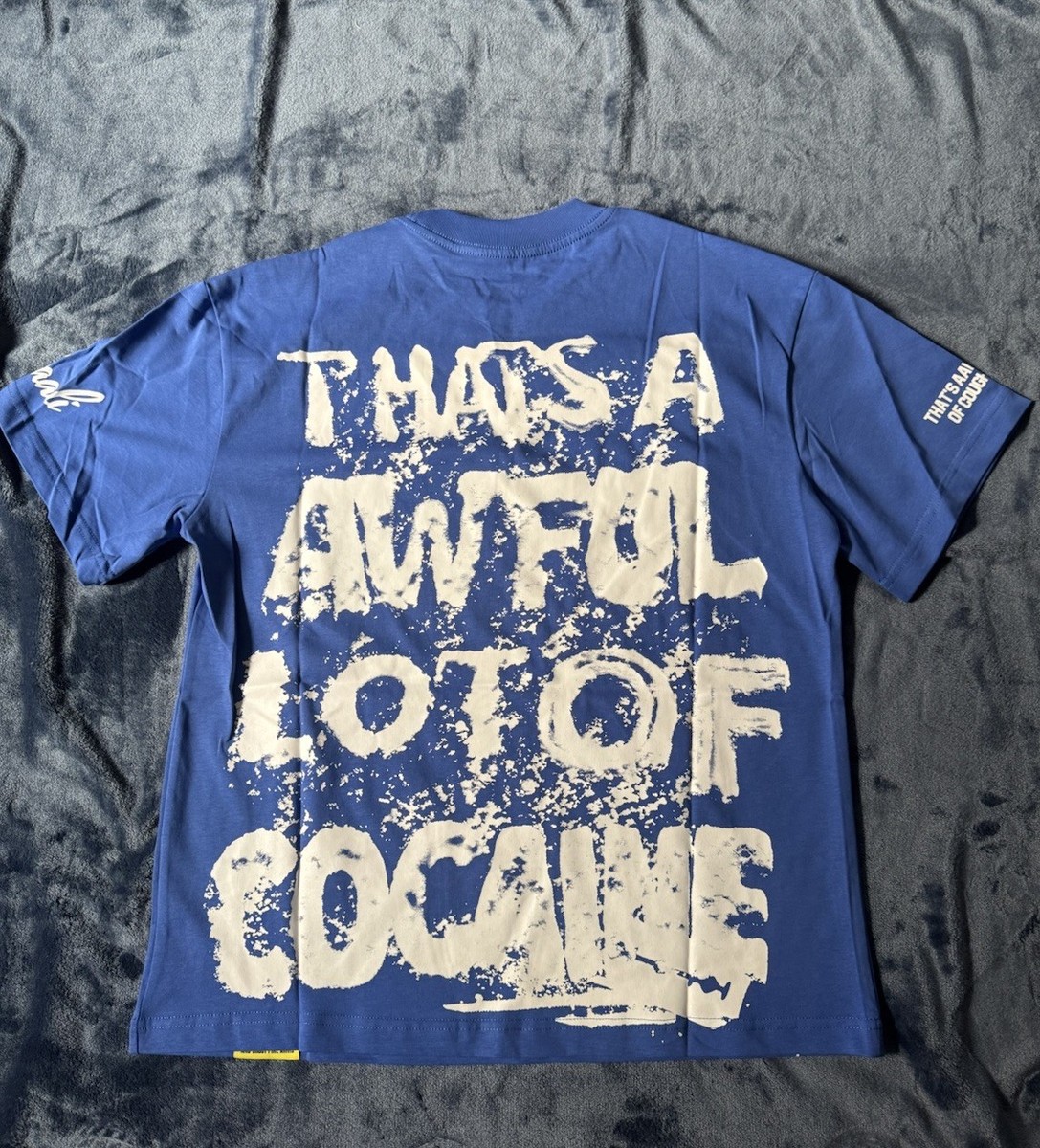 THAT'S A AWFUL LOT OF COUGH SYRUP Desto Dubb デスト ダブ tシャツ 半袖 サイズL ブルー レッド 美品 中古 010613 Desto Dubb That's a Awful Lot of Cough Syrup Blue Graphic Print