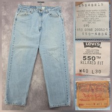 Vintage Levis 550 Jeans Mens 40x30 Made in USA 90s Relaxed Fit Acid Light Wash