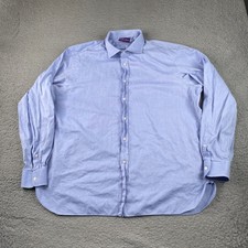 Ralph Lauren Purple Label Dress Shirt Mens 17.5 Blue Button Up Cotton Italy Made