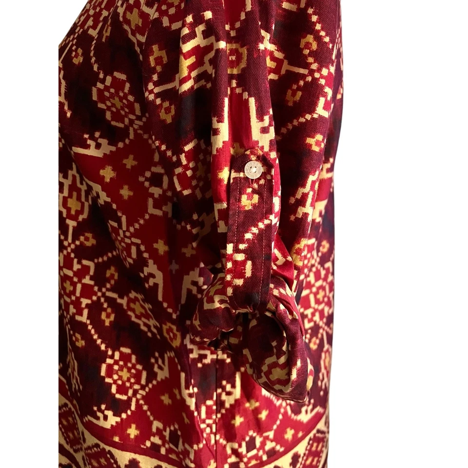 Túnica manga enrollable de algodón azteca tribal Lauren Ralph Lauren para mujer talla XS Foto 4 de 4