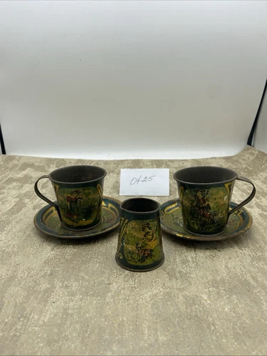 5 Piece Vintage Childrens Little Bo Peep Tin Toy Tea Set Ohio Art 1930’s USA