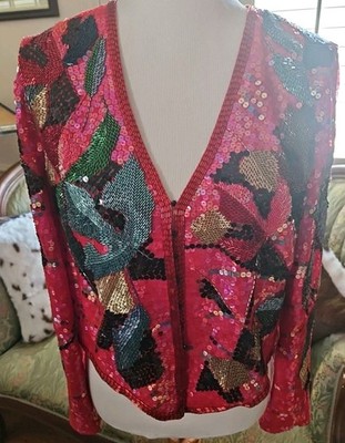 VTG 80s/90s Neiman Marcus Stunning Sequinned Beaded Jacket Multicolor Size 14