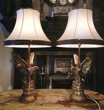 Coppia di lampade da tavolo scrivania vintage ottone aquila stile antico casa di campagna 54 cm