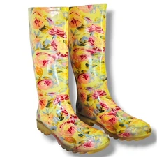 Easy USA Women's Rubber Rain/Garden Boots Size 7 Waterproof Rose Floral Sloggers