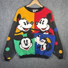 Vintage Disney Sweatshirt Large 90s Color Block Polka Mickey Mouse Goofy Retro