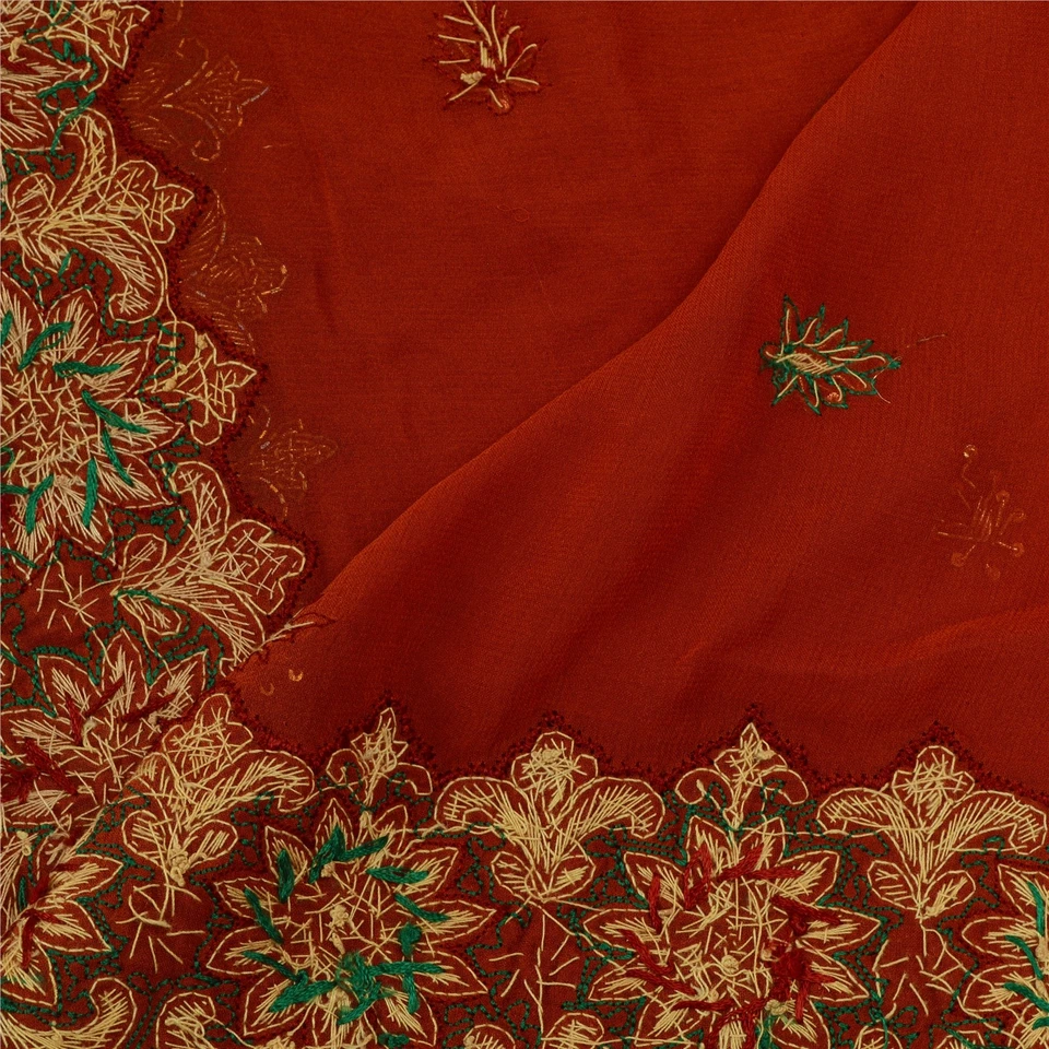 Sanskriti Vintage Dupatta Pure Georgette Silk Handmade Rusty Orange Party Stole - Image 2 of 4