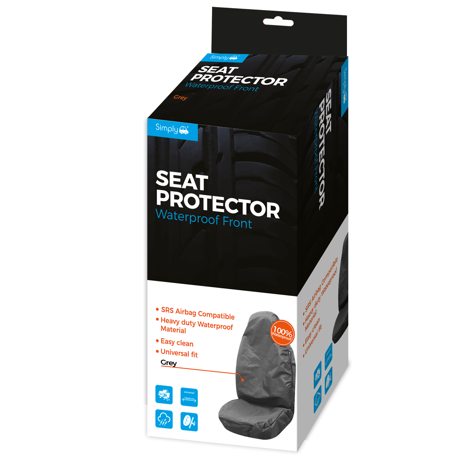 Simply - Seat Protector |Grey |Airbag Compliant |Waterproof |Heavy Duty