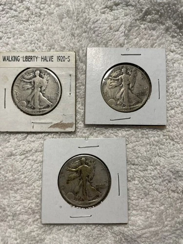Lot of 3 Walking Liberty Half Dollars 1920s and 1942 90% Silver