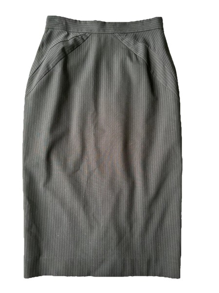 CUE City Womens Size 8 Black Pin Stripe Midi Pencil skirt Corporate Split