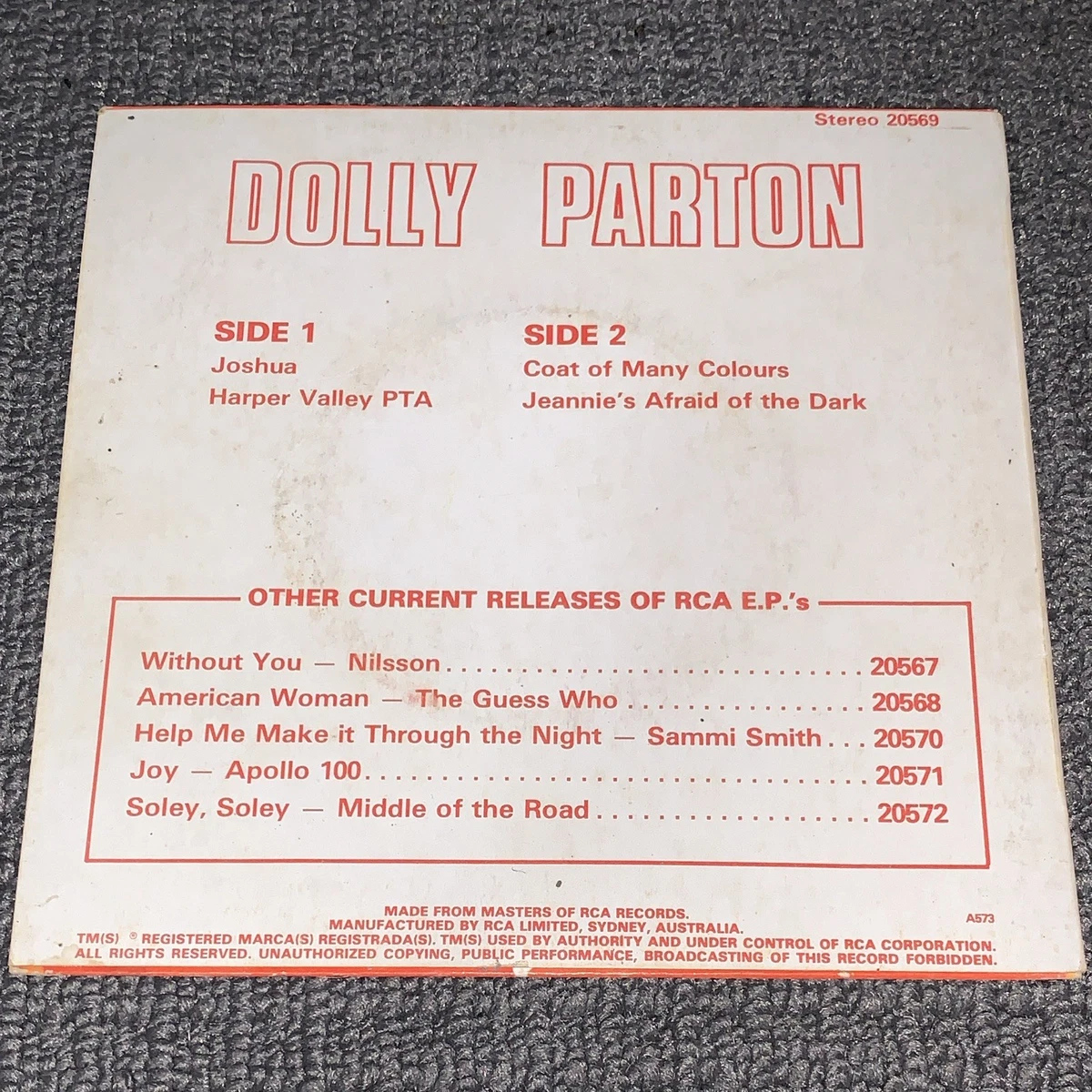 Dolly Parton Joshua Coat Of Many Colours EP 7” Vinyl Record Used Rare