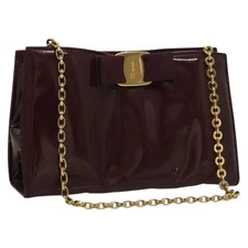 Salvatore Ferragamo Chain Vala Hand Bag Enamel Purple Gold Auth yk18753