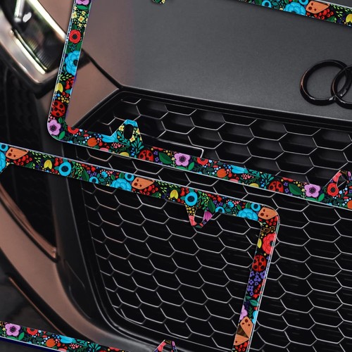 Colorful Floral Flowers Art Pattern License Plate Frame Stainless Steel Car L... - Picture 5 of 7
