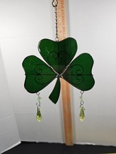 Stained Glass Green Shamrock Suncatcher Hanging Decorative Approx. 8 x 6.5 in